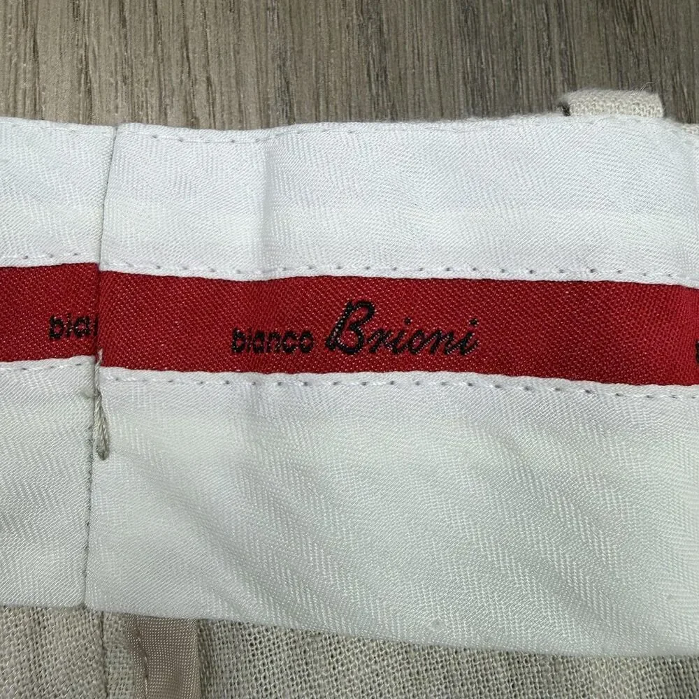 Brioni Dress Pants Mens 38 Beige Linen Flat Front Belted Straight Leg Italy